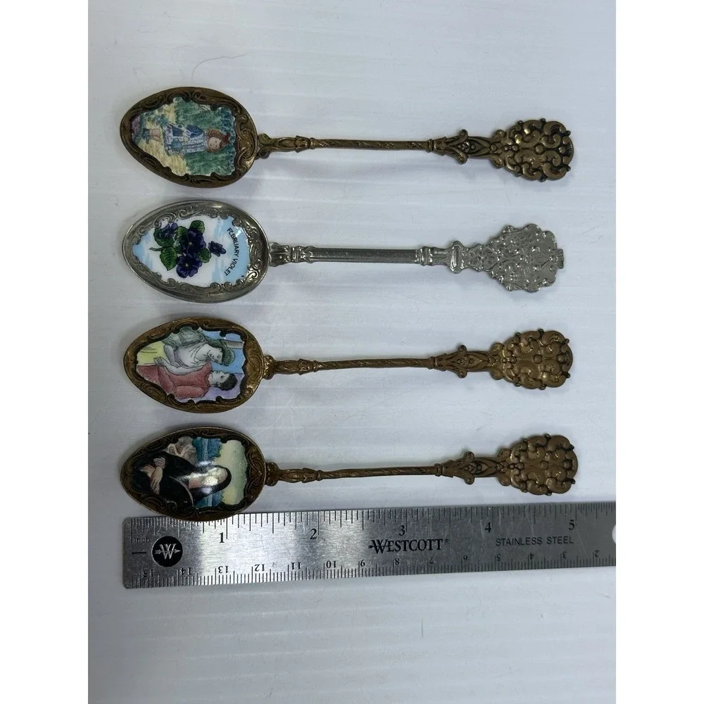 4 Vintage Enamel Spoons 3 From Czechoslovakia 1 From Klepa Arts Germany